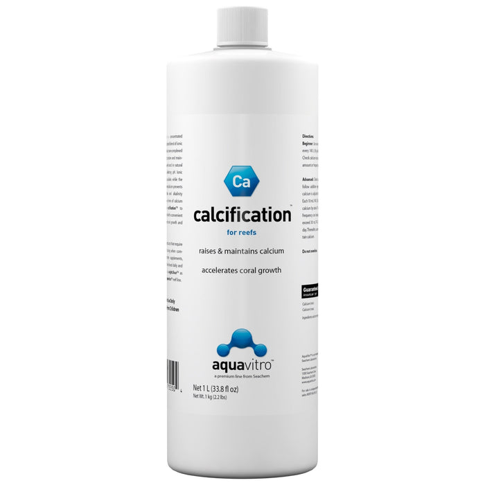 Aquavitro Calcification for reefs, 1 L bottle designed to raise calcium levels and accelerate coral growth.