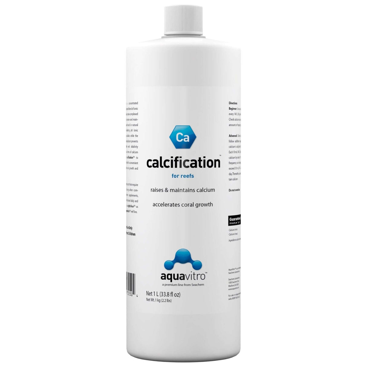 Aquavitro Calcification for reefs, 1 L bottle designed to raise calcium levels and accelerate coral growth.