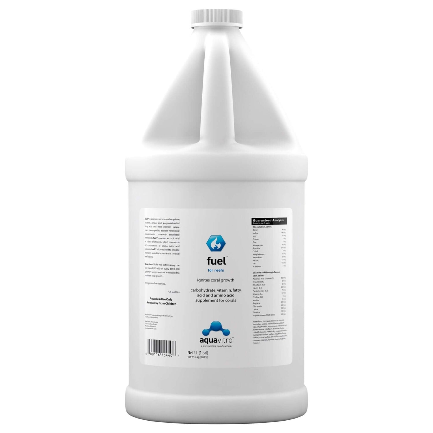 Aquavitro Reef Fuel supplement for coral growth, featuring nutrients and vitamins for optimal aquarium health.