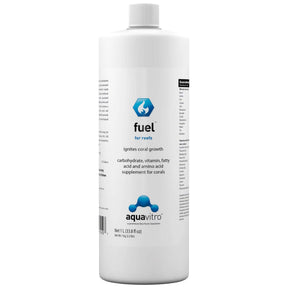 Aquavitro Fuel bottle, a coral supplement with carbohydrates, vitamins, amino acids, and fatty acids for reef growth.