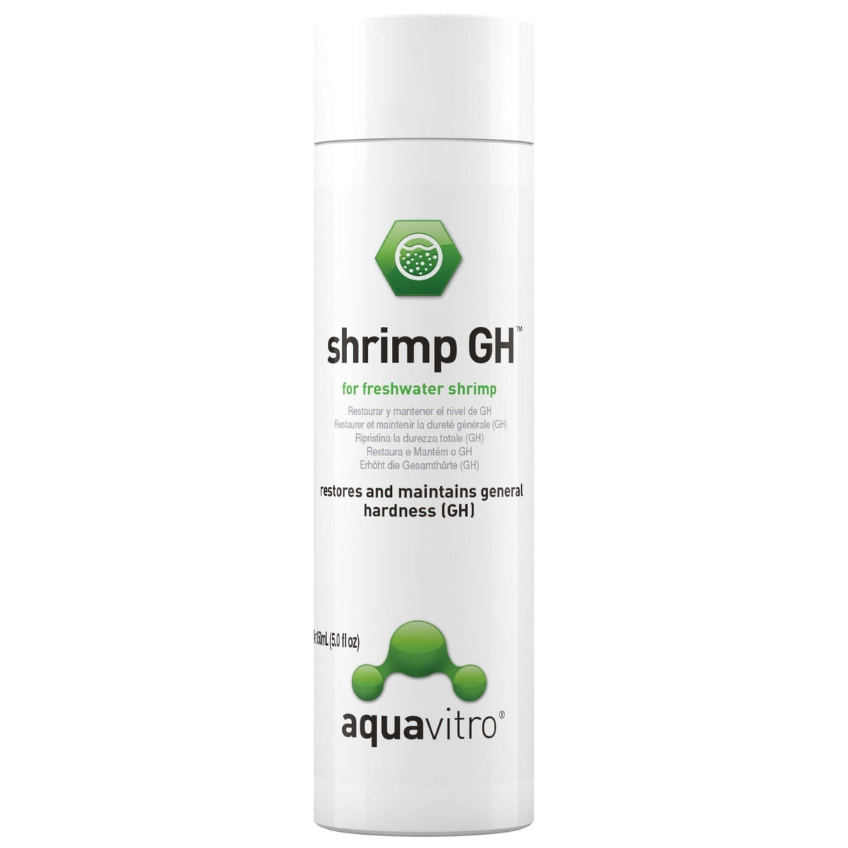 Aquavitro Shrimp GH bottle for freshwater shrimp, restores and maintains general hardness (GH) in aquariums.