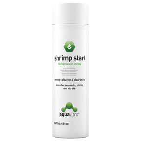 Aquavitro Shrimp Start conditioner for freshwater shrimp, removes chlorine, detoxifies ammonia, nitrite, and nitrate.