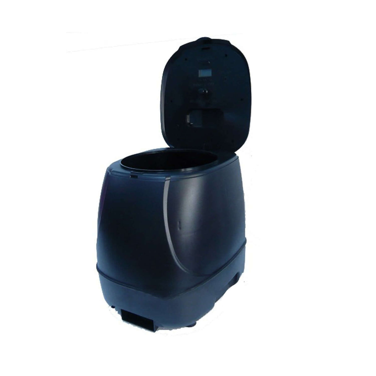 Automatic fish feeder for Koi ponds with a lid open, showcasing a 10L capacity and user-friendly design.