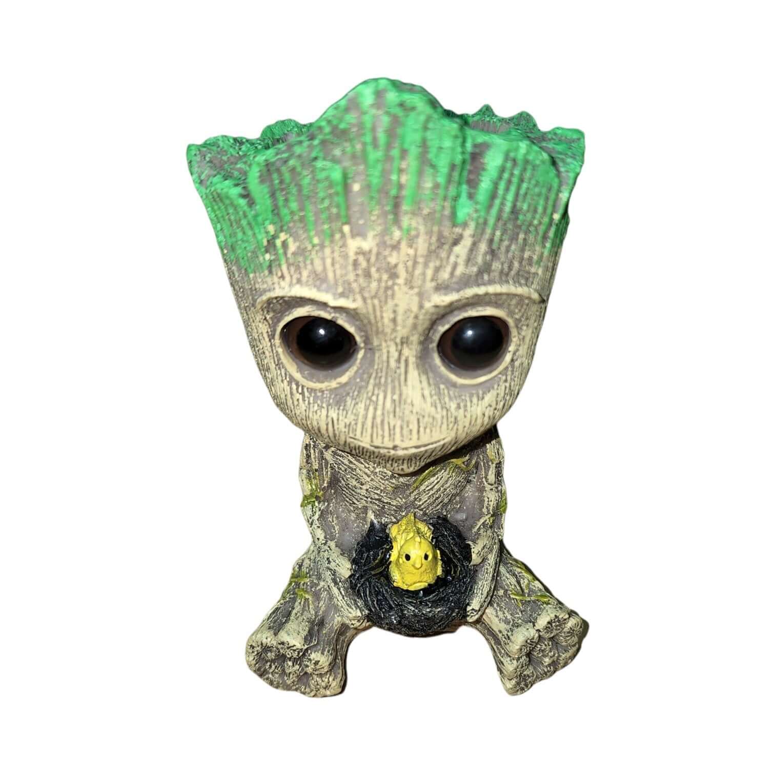 Baby Groot aquarium ornament with air stone, environmentally friendly resin, cute fish tank decoration.