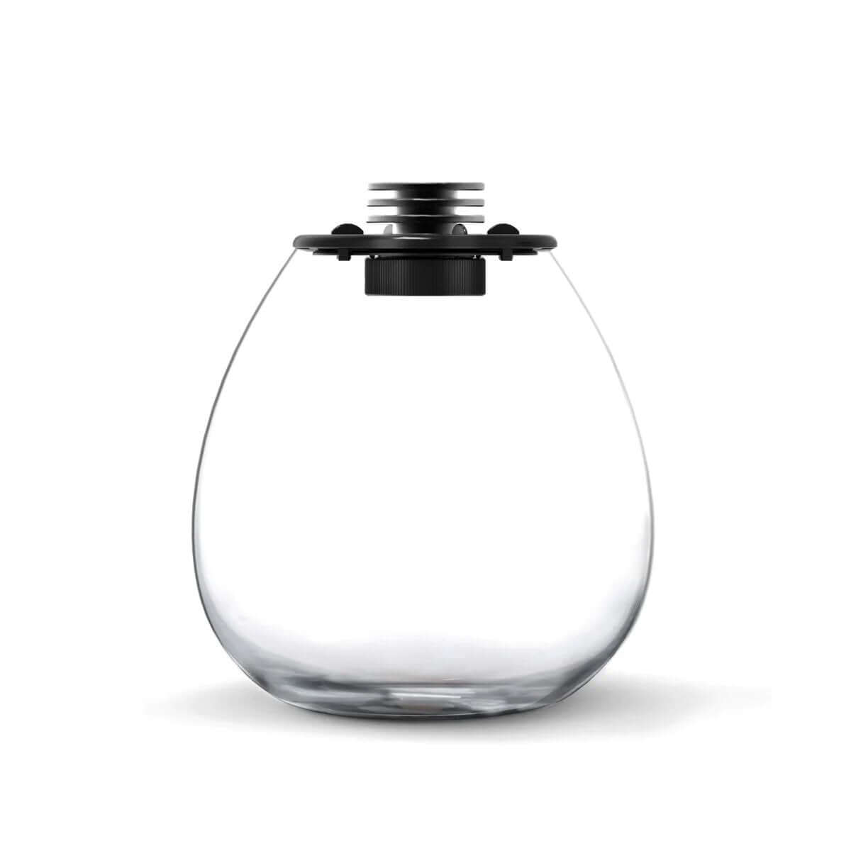 Biolark Bio Bottle LED PD Terrarium in organic teardrop design, showcasing its clear glass structure and modern lid.