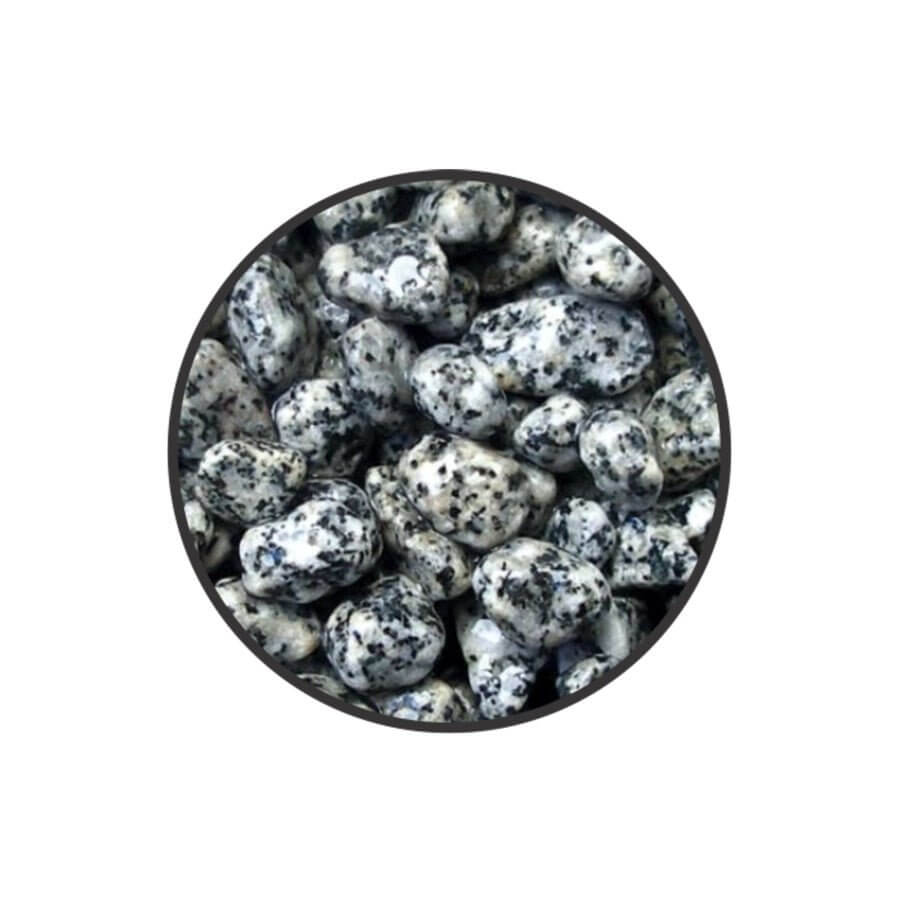 Black and white speckled pebbles for aquarium gravel, ideal for creating a natural tank bottom.