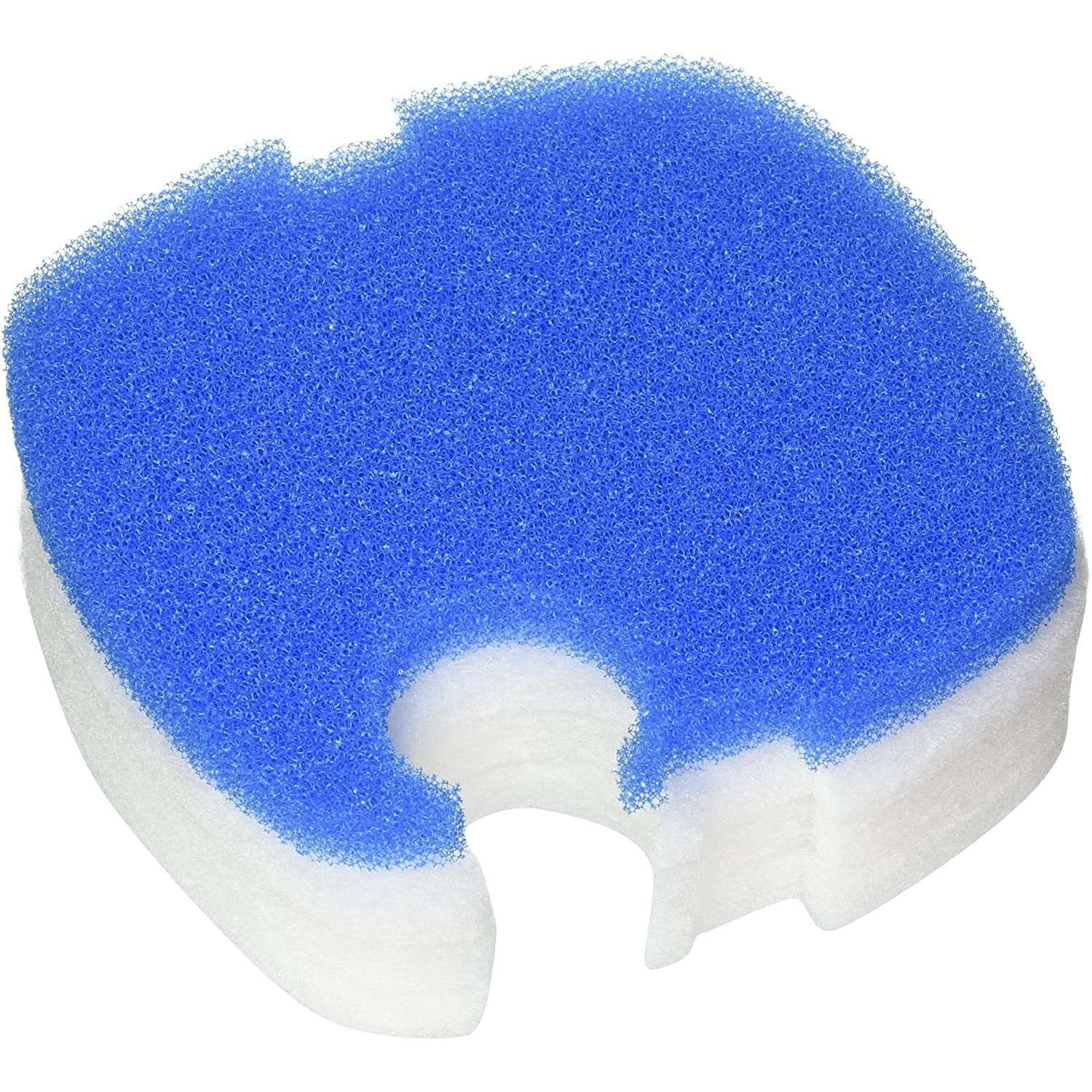Blue and white aquarium filter sponge designed for effective water filtration in canister filters.