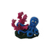 Blue octopus aquarium ornament with pink coral, enhancing the underwater scene in aquatic environments.