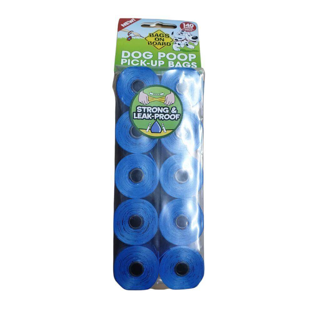 Blue refill poop bags 10 pack by Bags on Board, featuring strong and leak-proof design for easy dog waste pickup.