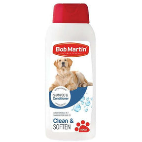 Bob Martin 2-in-1 Shampoo & Conditioner for dogs, 400ml bottle, cleans and softens dog's coat.