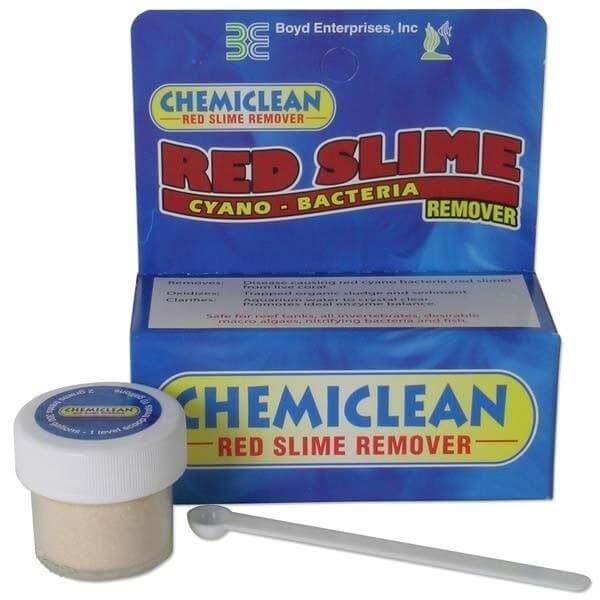 Boyd Chemiclean Red Cyanobacteria Algae Remover 2g in packaging with scoop, safe for marine aquariums and reef tanks.