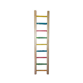 Colorful wooden ladder for budgies with sand perch steps for playtime and nail maintenance.