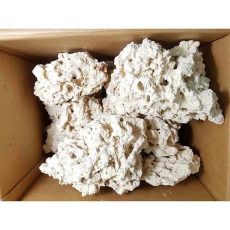 Caribsea South Seas Base Rock in a box, featuring natural porous shapes ideal for marine and freshwater aquariums.