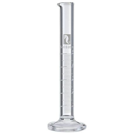 Clear glass graduated cylinder measuring 100ml for accurate liquid measurements in laboratory settings.