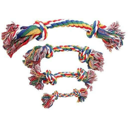 Colorful rope bone dog toys with knots, perfect for playful and durable fun for dogs. Ideal for tugging and chewing.