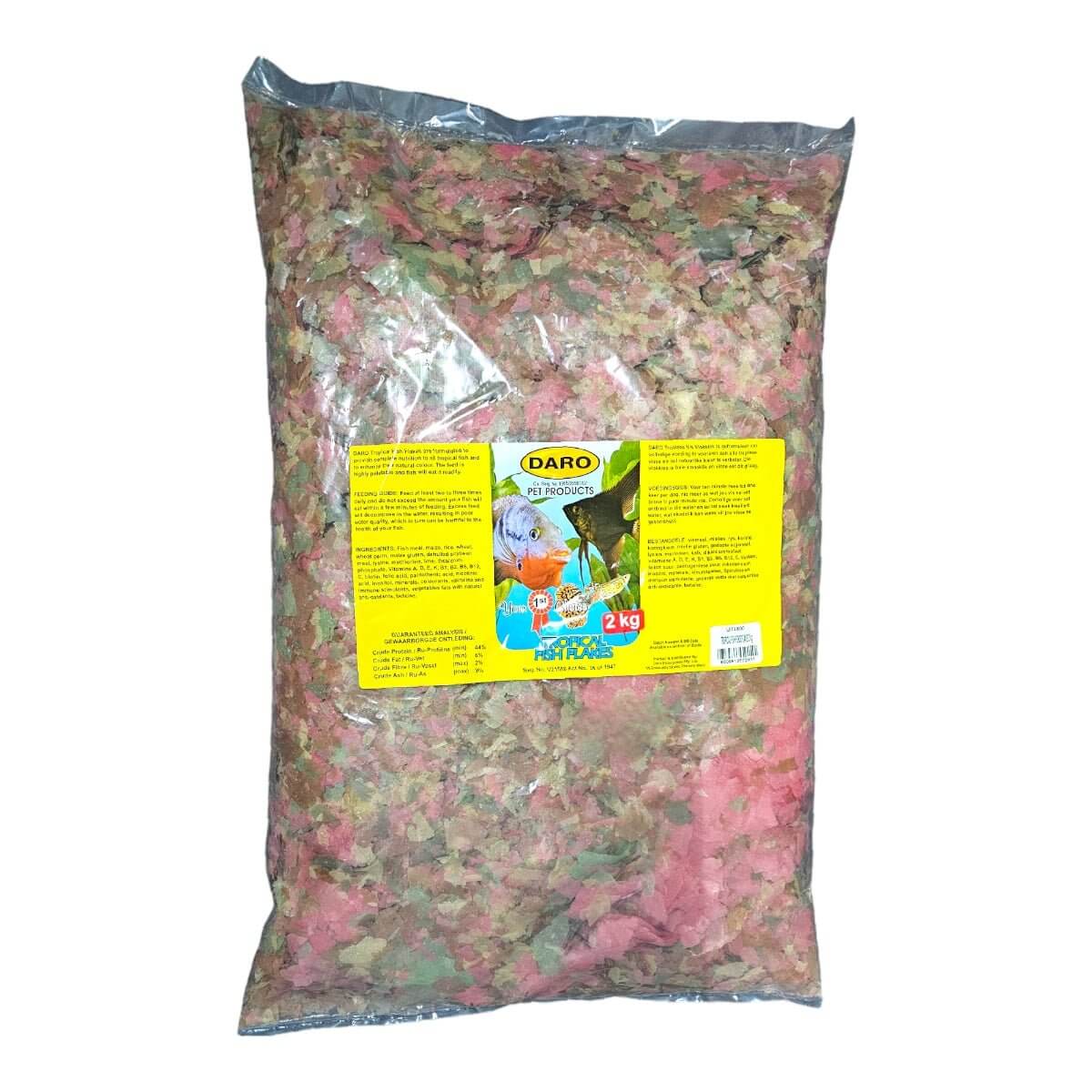 DARO Aqua Plus Tropical Fish Flakes 2kg packaging, colorful flakes for nutritious tropical fish food.