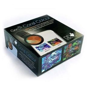D-D Gen 2 Coral Colour Lens packaging showcasing before and after images of enhanced coral vibrancy.