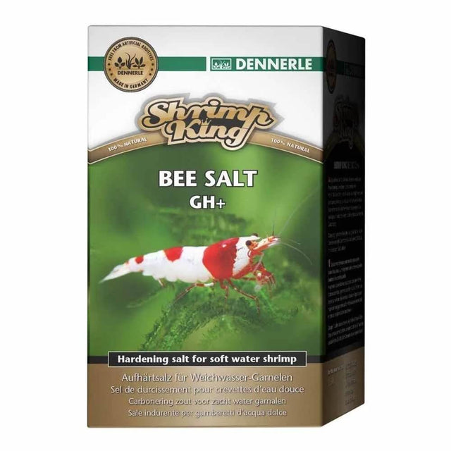 Dennerle Shrimp King Bee Salt GH+ packaging for soft water shrimp care, increases hardness without carbonate hardness.
