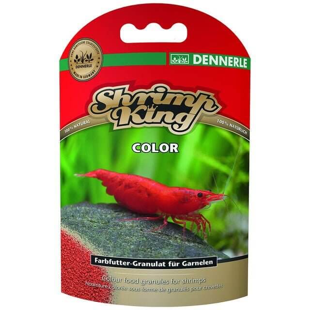 Dennerle Shrimp King Color 35g packaging showcasing vibrant shrimp food for color enhancement in yellow, orange, and red shrimp.