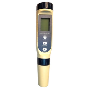 Digital TDS/EC/pH/SALT/TEMP meter with LCD display for accurate water quality testing.