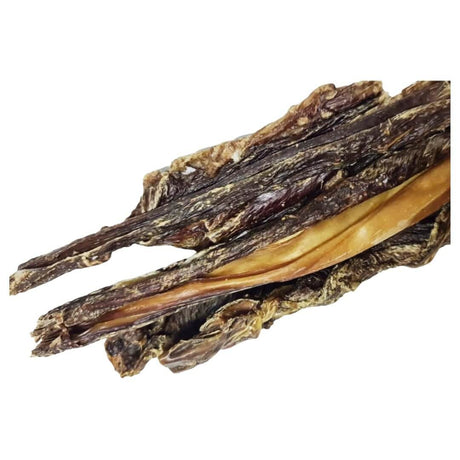 Dog treat jerky biltong beef sticks, 100% natural air-dried meat, grain-free, single ingredient protein, 80g package.
