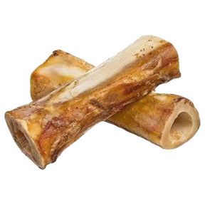 Two large air-dried marrow bones for dogs, 100% natural beef, without grains or fillers. Ideal single ingredient protein treat.