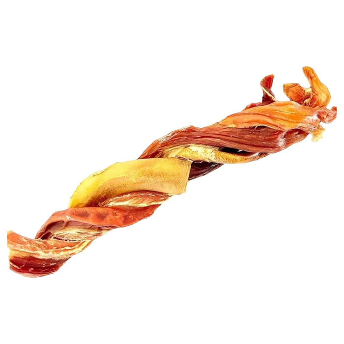 Pork pizzle twists for dogs, a 100% natural, air-dried treat with no grains or fillers in a twin pack.