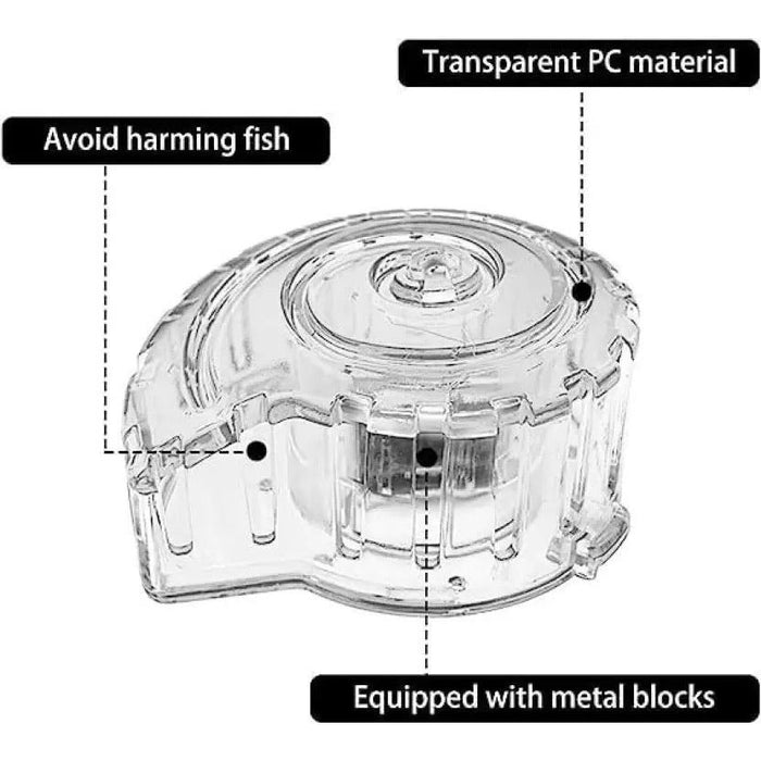 Dophin Aquarium Snail Catcher featuring transparent PC material and metal blocks, designed to avoid harming fish during use.