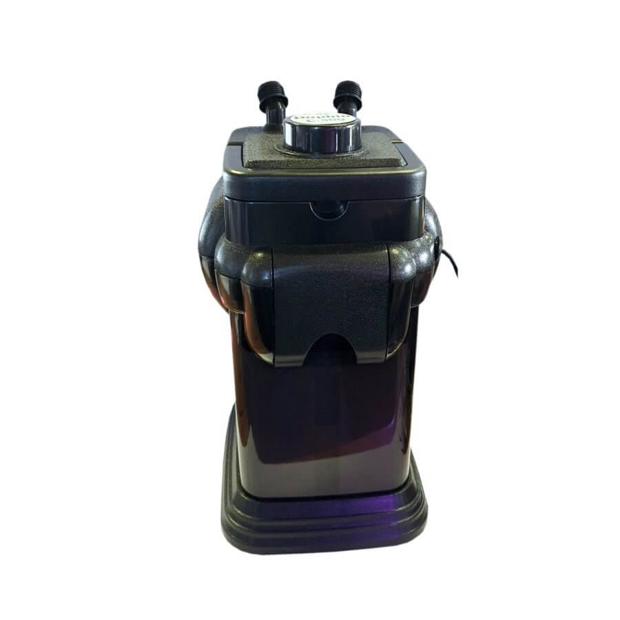 Dophin Canister Filters front view showcasing design and valve taps for aquarium setup instructions.