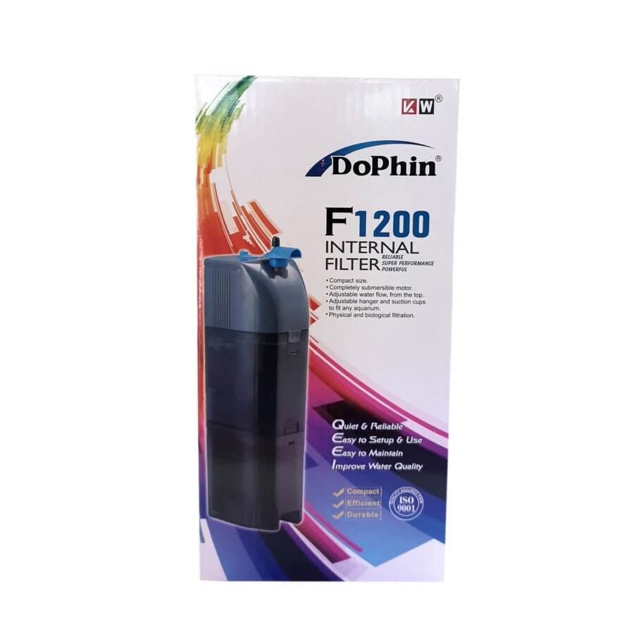 Dophin F1200 Internal Filter packaging for fresh and marine aquariums with heavy-duty filtration features.
