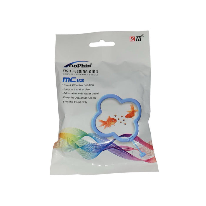 Dophin Fish Feeding Ring packaging, featuring a floral design for efficient fish feeding while keeping the aquarium clean.