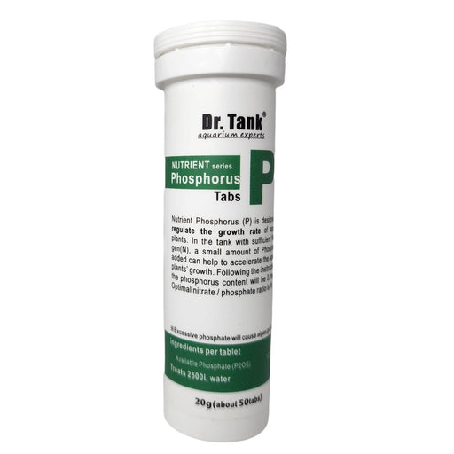 Dr. Tank P Phosphorus Tablets 20g container for aquatic plant growth regulation and nutrient balance. 50 tablets included.