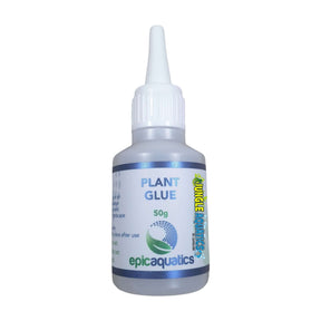 Epic Aquatics Plant Glue 50g bottle for aquatic plants, featuring easy application for hardscapes and optimal binding.