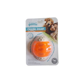 Pawise Giggle Jouet Ball in orange packaging, a durable dog toy that squeaks, perfect for playtime and entertainment.