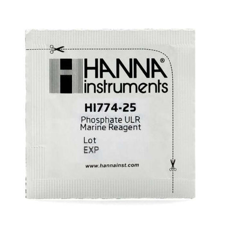 Hanna HI774-25 Phosphate ULR Marine Reagent packet for handheld colorimeter, perfect for marine water testing.