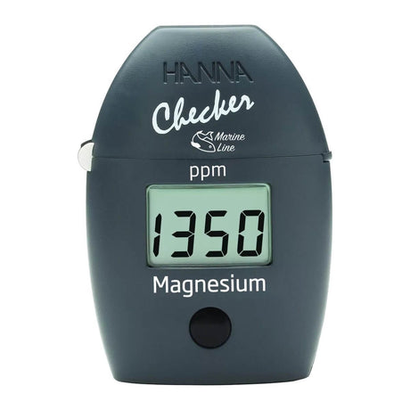 Hanna HI783 Magnesium Colorimeter Marine Checker displaying magnesium level at 1350 ppm for accurate aquarium testing.