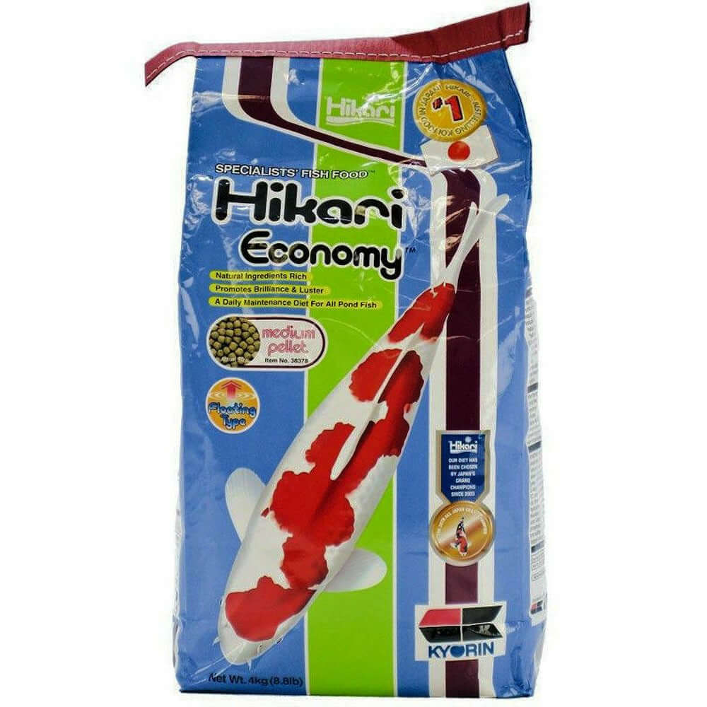 Hikari Koi Economy 4kg fish food bag, designed for balanced nutrition for koi and pond fish.