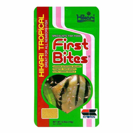 Hikari Tropical First Bites 10g fish food for newborn fish, providing optimal nutrition and promoting rapid growth.