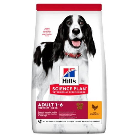 Hill's Science Plan Adult Medium Chicken Flavour dog food bag, formulated for healthy muscles and vital organs in dogs.