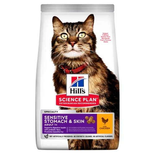 Hill's Science Plan Adult Sensitive Stomach & Skin Cat Food Chicken Flavour 1.5kg - Buy Online - Jungle Aquatics