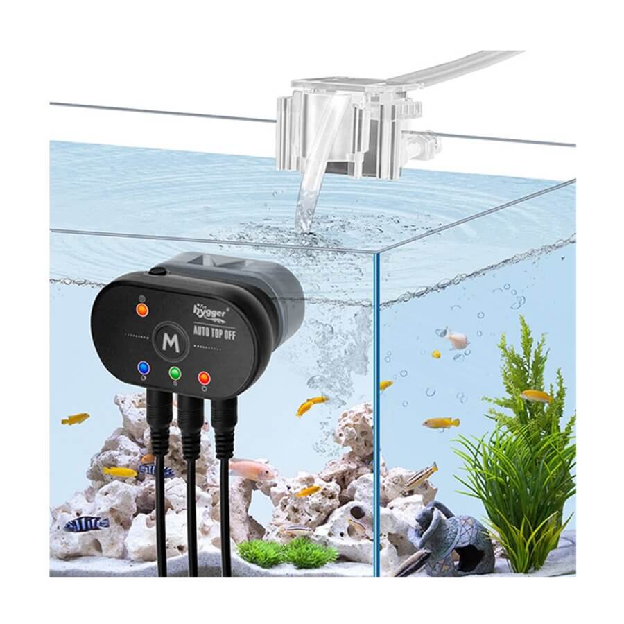 Hygger Auto Top Off System in an aquarium, showcasing automatic water refilling and draining features for fish tanks.