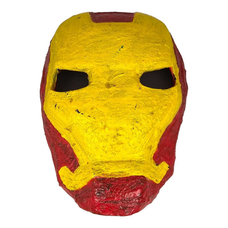 Iron Man mask aquarium ornament, colorful design, 16 x 19cm size, perfect for enhancing fish tanks and aquatic decor.