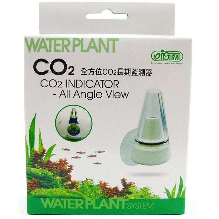 Ista CO2 Indicator packaging showcasing 360° view for aquarium CO2 monitoring and spill-proof design.