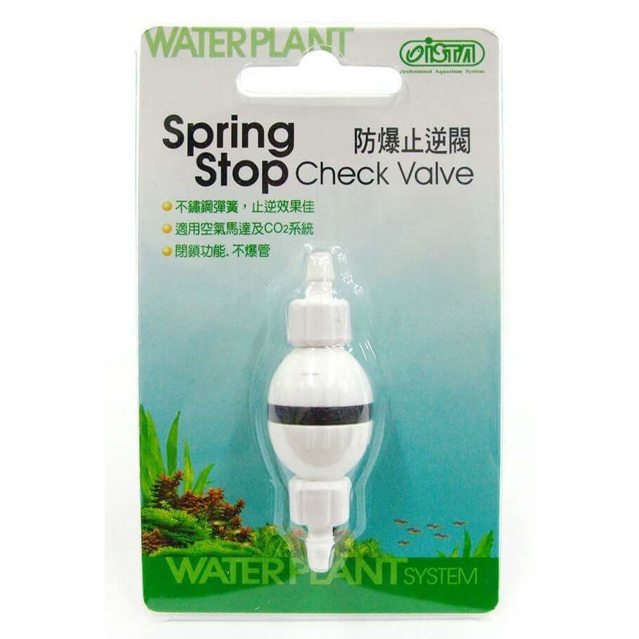 Ista Spring Stop Check Valve in packaging, designed for preventing backflow in air pump and CO2 applications.