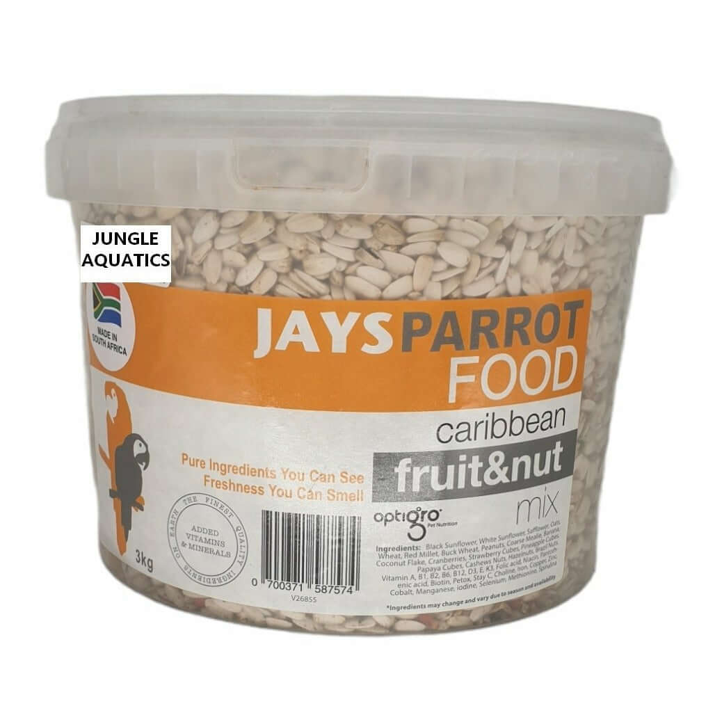 Jays Parrot Caribbean Fruit and Nut food mix 3kg, pure ingredients, enriched with vitamins and minerals for all parrots.