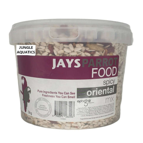 Jays Parrot Spicy Oriental food mix 3kg with pure ingredients, vitamins, and minerals for all parrot types.