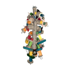 Jumbo Macaw #2 Bird Toy with Sekelbos and Chain, colorful wooden and rope design for pet bird entertainment.