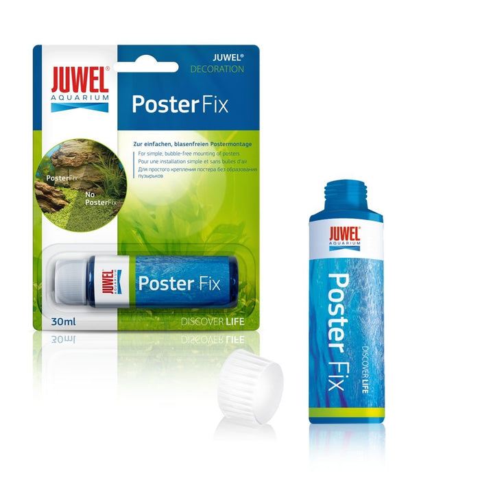 Juwel PosterFix 30ml for air bubble-free mounting of aquarium film backgrounds, enhancing colors and structure.