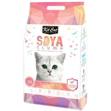 Kit Cat Soya Clumping Cat Litter 7L packaging featuring a cute cat with vibrant confetti design, eco-friendly and natural.