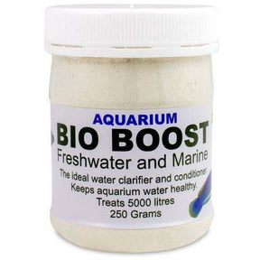 Aquarium Bio Boost 250g tub for freshwater and marine, ideal water clarifier and conditioner, treats 5000 liters.
